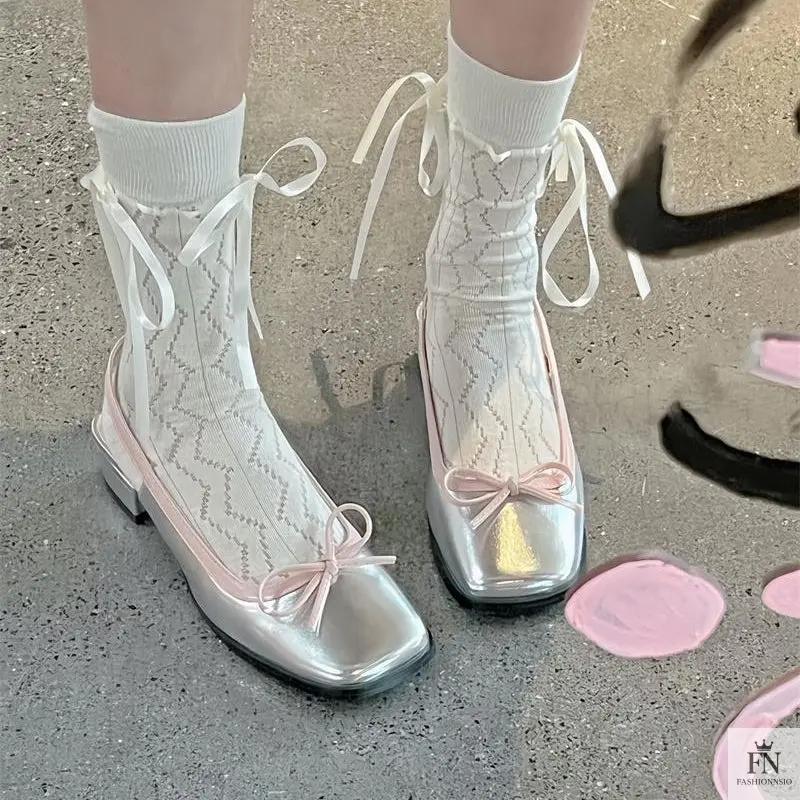 Square Toe Bow Flat Sandals - Fashionnsio