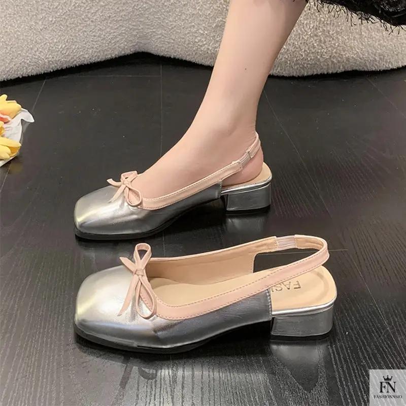 Square Toe Bow Flat Sandals - Fashionnsio