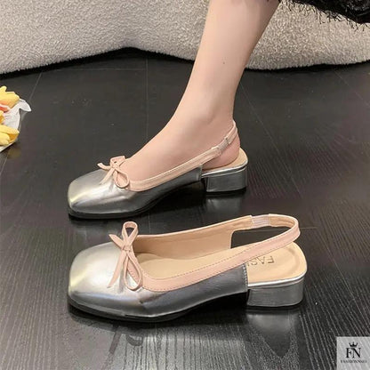 Square Toe Bow Flat Sandals - Fashionnsio