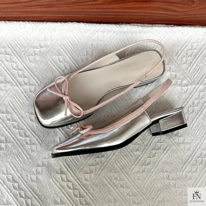 Square Toe Bow Flat Sandals - Fashionnsio