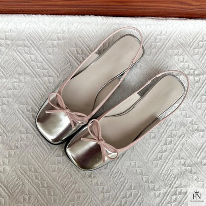 Square Toe Bow Flat Sandals - Fashionnsio