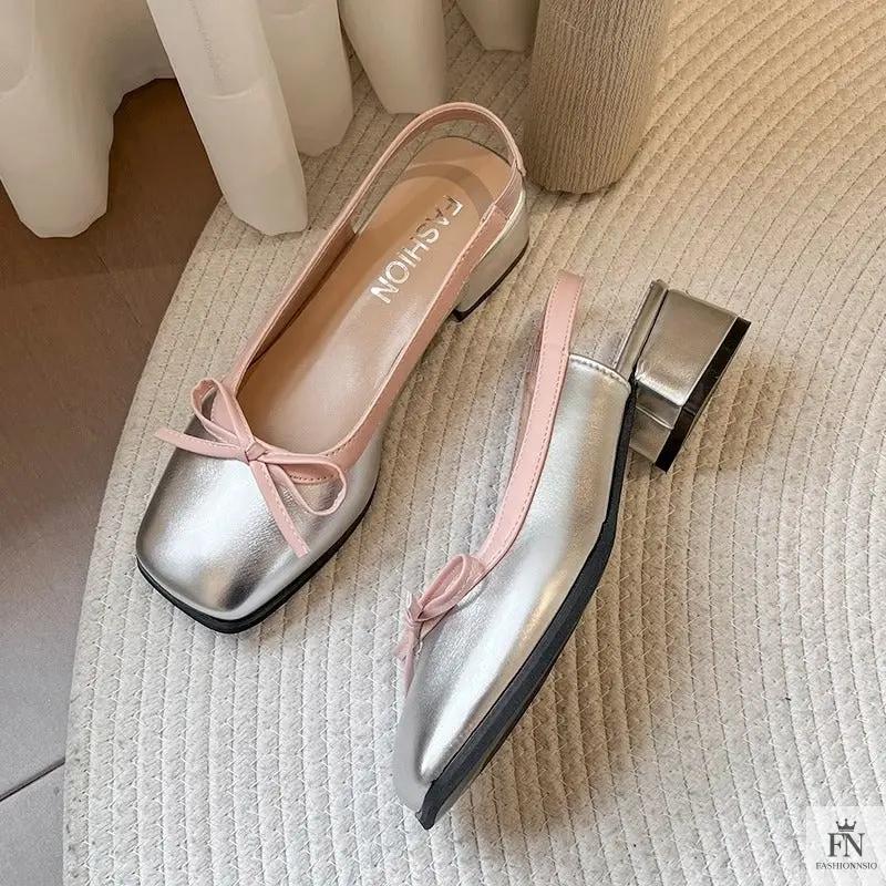 Square Toe Bow Flat Sandals - Fashionnsio
