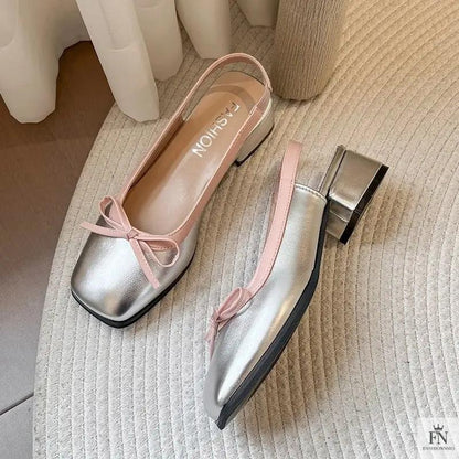 Square Toe Bow Flat Sandals - Fashionnsio