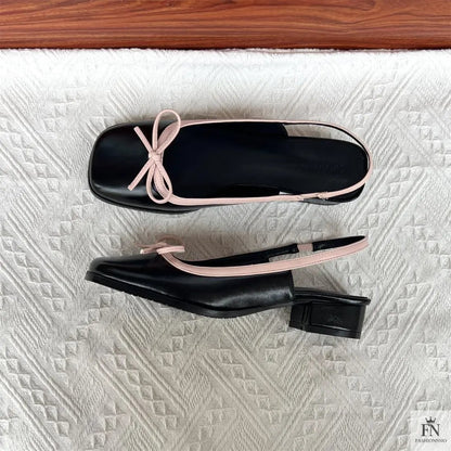 Square Toe Bow Flat Sandals - Fashionnsio