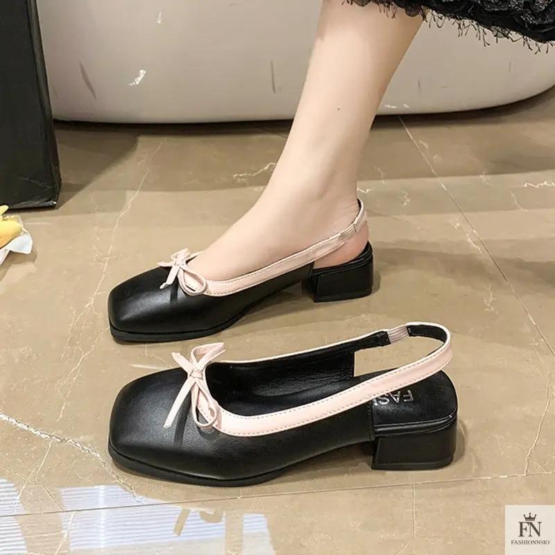 Square Toe Bow Flat Sandals - Fashionnsio