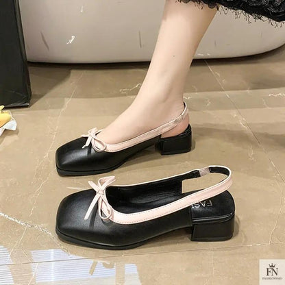 Square Toe Bow Flat Sandals - Fashionnsio