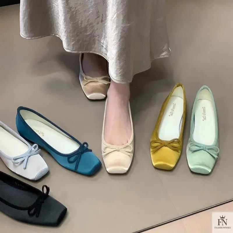Square Toe Bowknot Ballet Flats - Fashionnsio