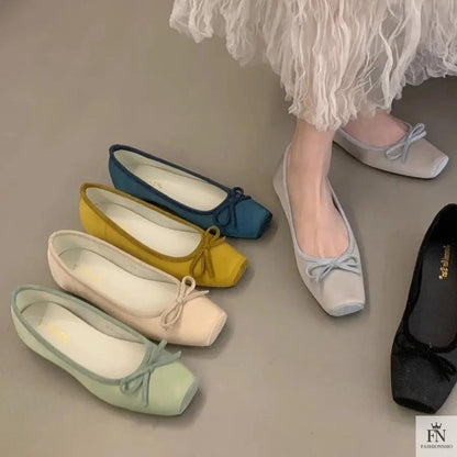 Square Toe Bowknot Ballet Flats - Fashionnsio