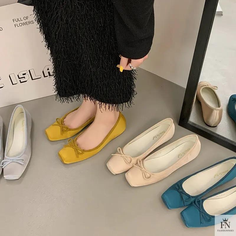 Square Toe Bowknot Ballet Flats - Fashionnsio