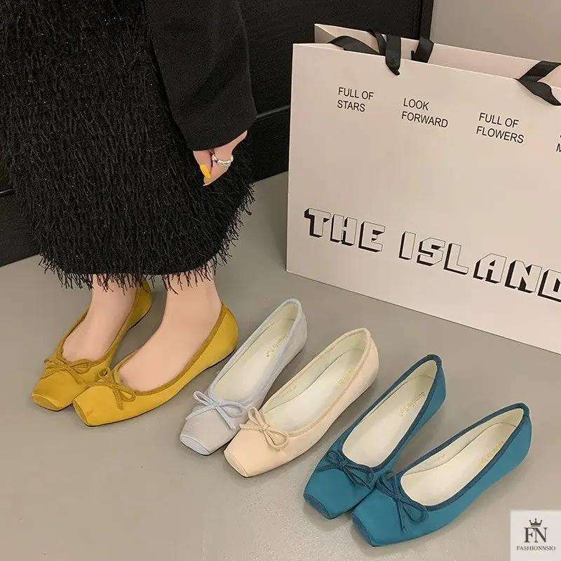 Square Toe Bowknot Ballet Flats - Fashionnsio
