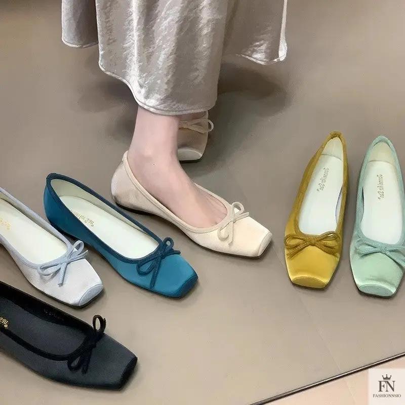 Square Toe Bowknot Ballet Flats - Fashionnsio