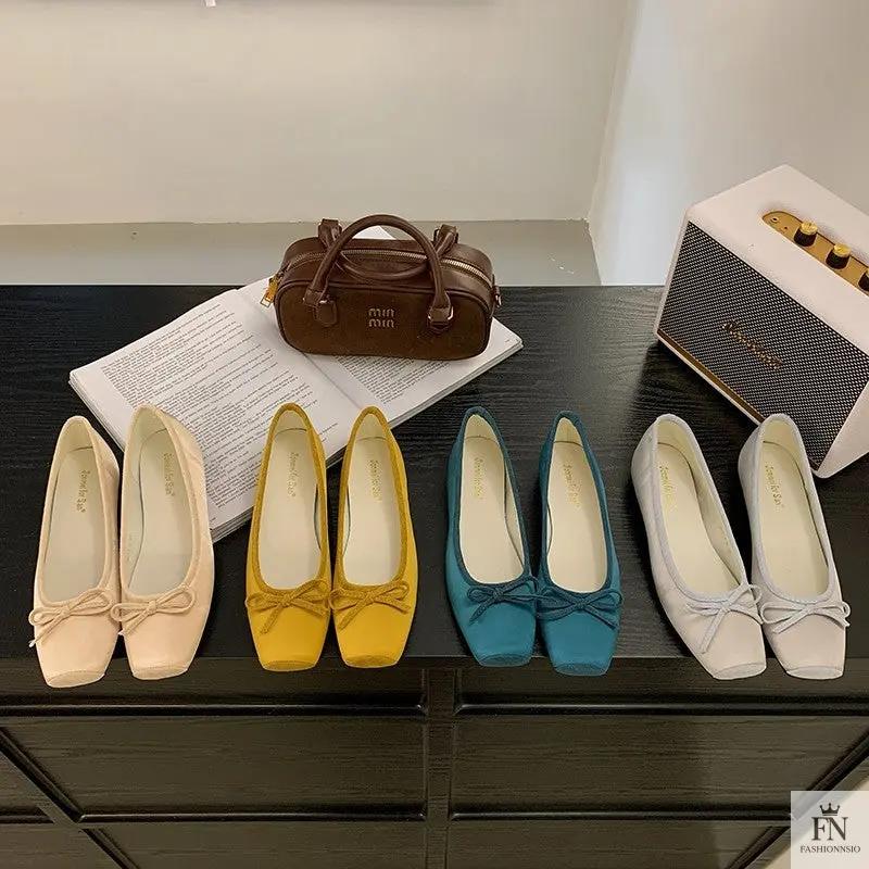 Square Toe Bowknot Ballet Flats - Fashionnsio