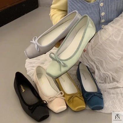 Square Toe Bowknot Ballet Flats - Fashionnsio