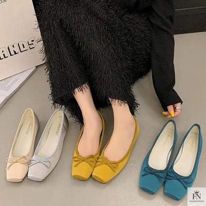 Square Toe Bowknot Ballet Flats - Fashionnsio