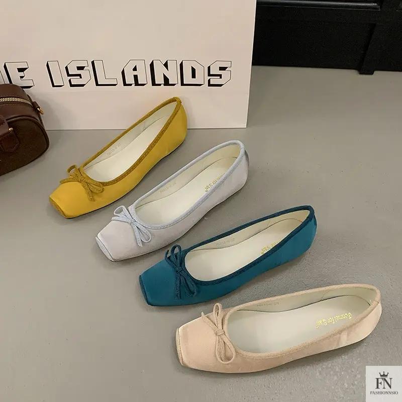 Square Toe Bowknot Ballet Flats - Fashionnsio