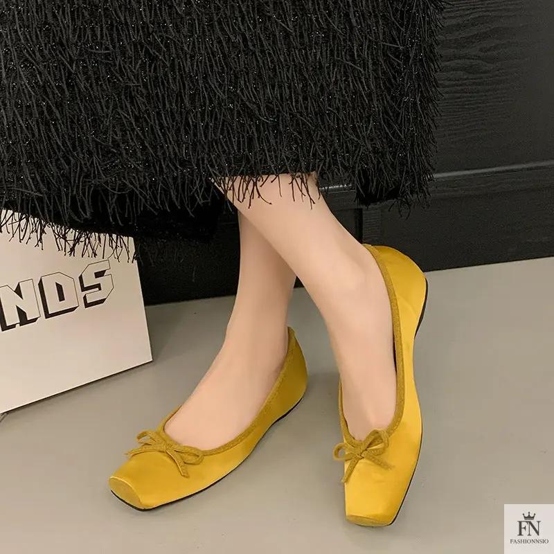 Square Toe Bowknot Ballet Flats - Fashionnsio