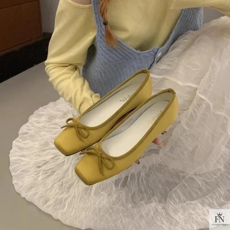 Square Toe Bowknot Ballet Flats - Fashionnsio