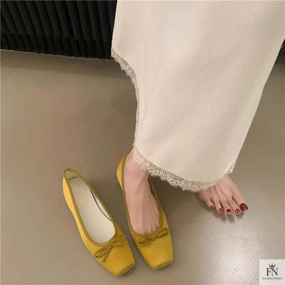 Square Toe Bowknot Ballet Flats - Fashionnsio
