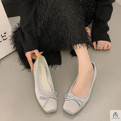 Square Toe Bowknot Ballet Flats - Fashionnsio