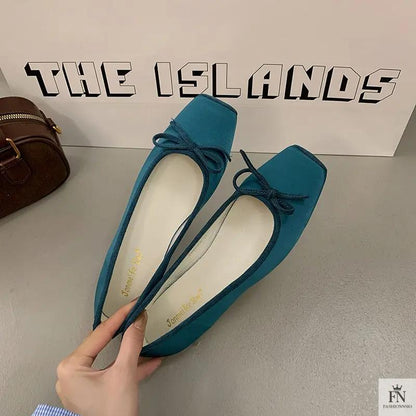 Square Toe Bowknot Ballet Flats - Fashionnsio