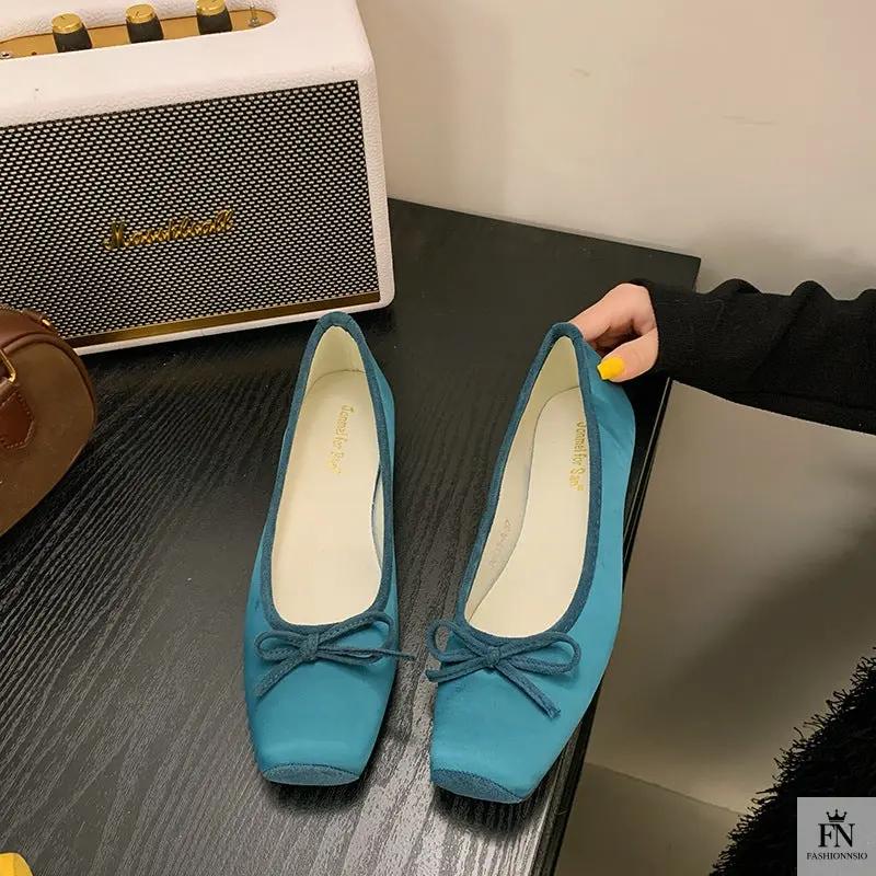 Square Toe Bowknot Ballet Flats - Fashionnsio