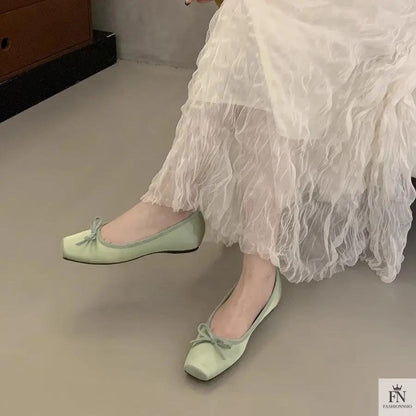 Square Toe Bowknot Ballet Flats - Fashionnsio