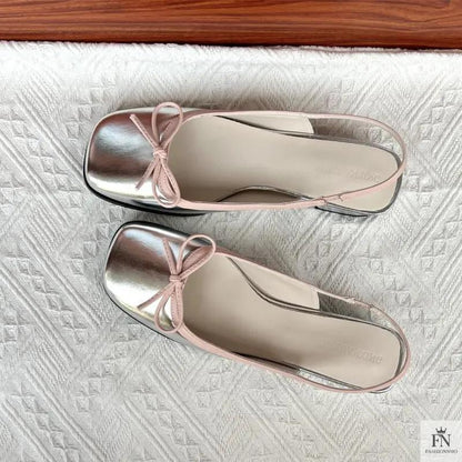 Square Toe Bow Flat Sandals - Fashionnsio
