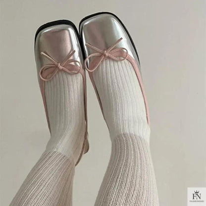 Square Toe Bow Flat Sandals - Fashionnsio