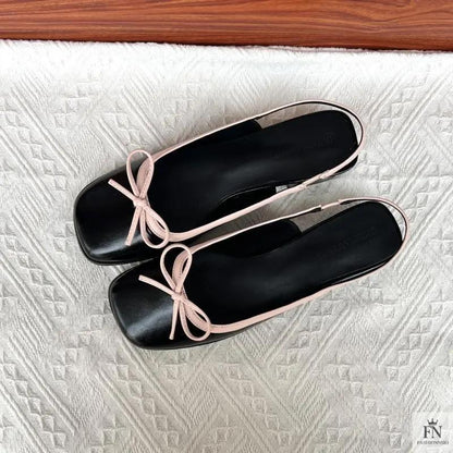 Square Toe Bow Flat Sandals - Fashionnsio