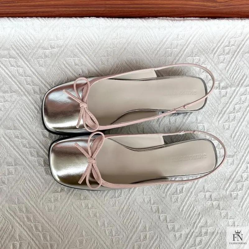 Square Toe Bow Flat Sandals - Fashionnsio
