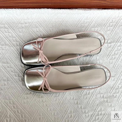Square Toe Bow Flat Sandals - Fashionnsio