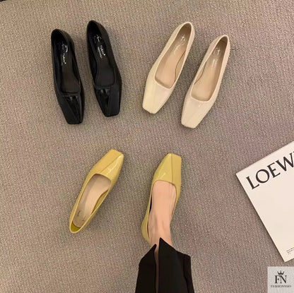 Square Toe Glossy Women Flats - Fashionnsio
