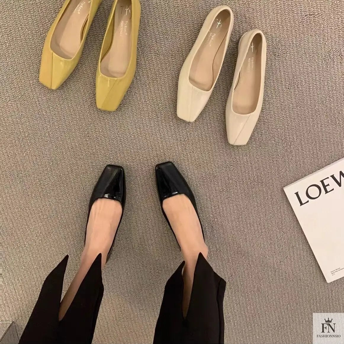 Square Toe Glossy Women Flats - Fashionnsio