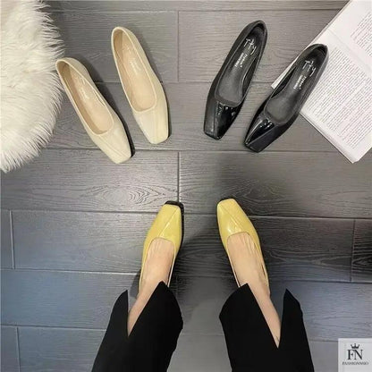 Square Toe Glossy Women Flats - Fashionnsio