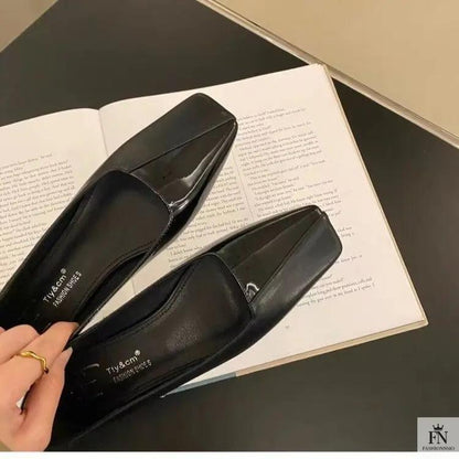 Square Toe Glossy Women Flats - Fashionnsio
