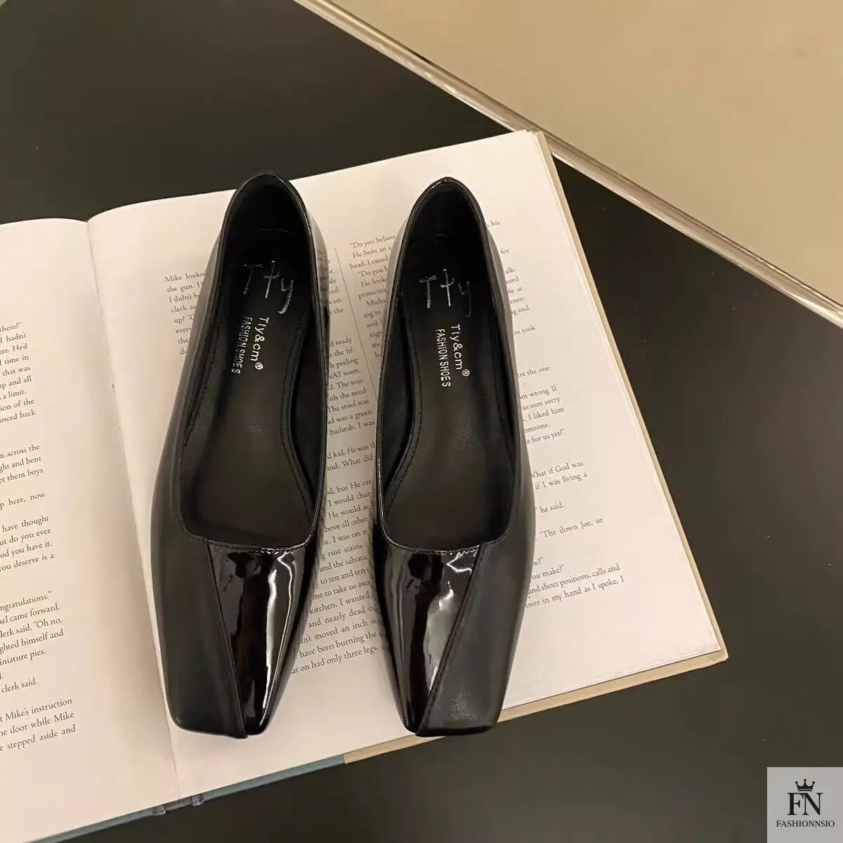 Square Toe Glossy Women Flats - Fashionnsio