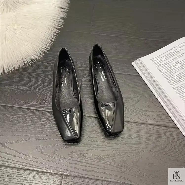 Square Toe Glossy Women Flats - Fashionnsio