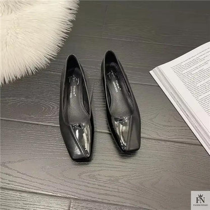 Square Toe Glossy Women Flats - Fashionnsio