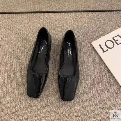 Square Toe Glossy Women Flats - Fashionnsio