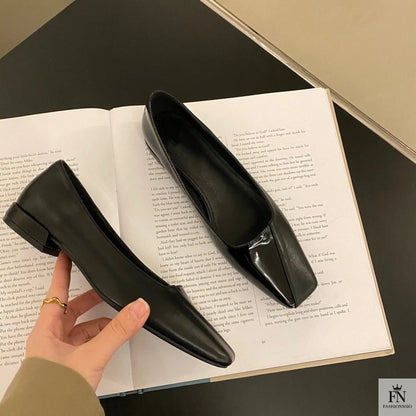 Square Toe Glossy Women Flats - Fashionnsio