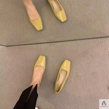 Square Toe Glossy Women Flats - Fashionnsio