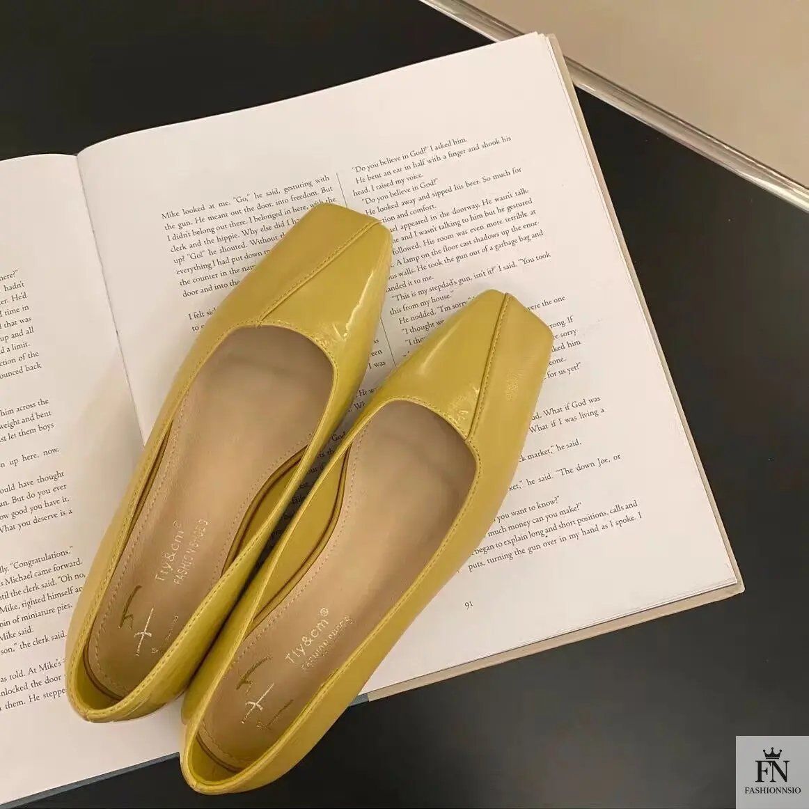 Square Toe Glossy Women Flats - Fashionnsio