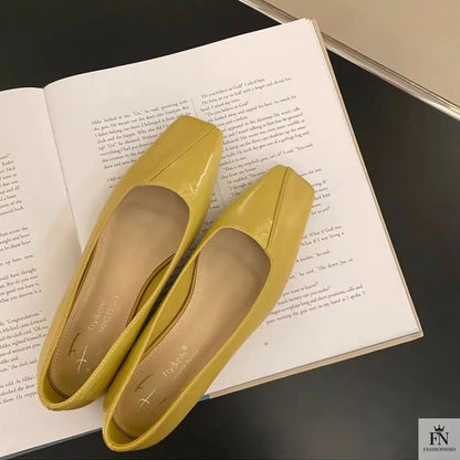 Square Toe Glossy Women Flats - Fashionnsio