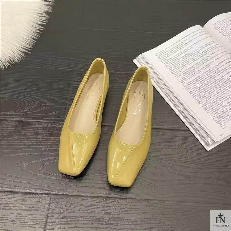 Square Toe Glossy Women Flats - Fashionnsio