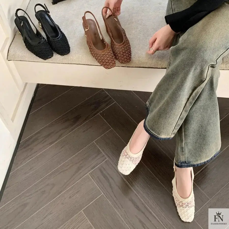 Square Toe Lace Flat Sandals - Fashionnsio