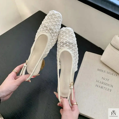 Square Toe Lace Flat Sandals - Fashionnsio