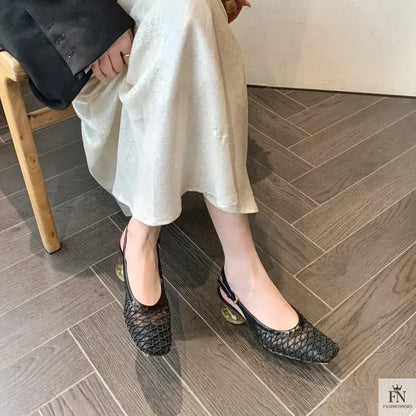 Square Toe Lace Flat Sandals - Fashionnsio