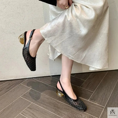 Square Toe Lace Flat Sandals - Fashionnsio