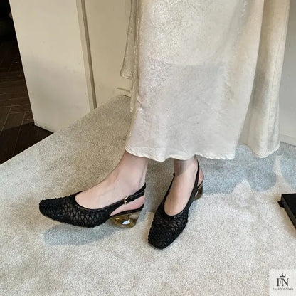 Square Toe Lace Flat Sandals - Fashionnsio
