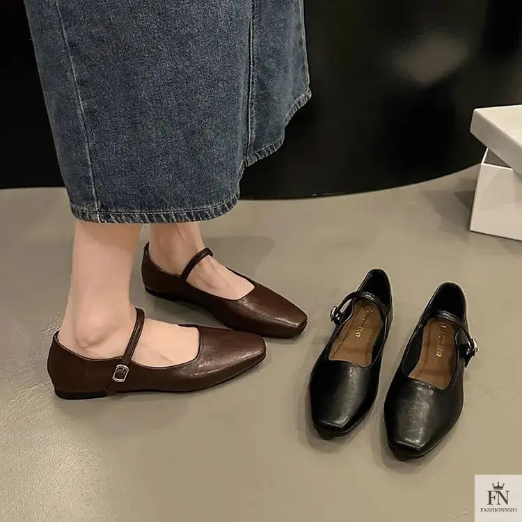 Square Toe Mary Jane Flats - Fashionnsio